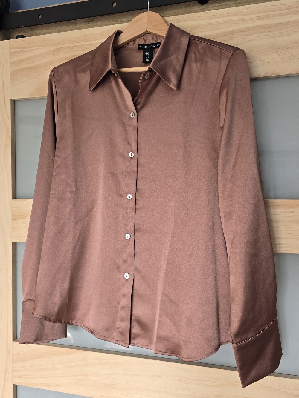 Sincerely Jules Satin Shirt in Copper Rose